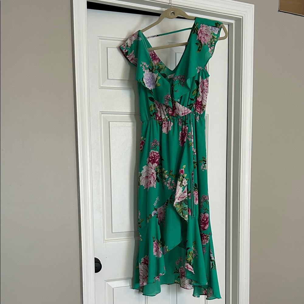 Socialite Teal Floral High-Low Ruffle Dress